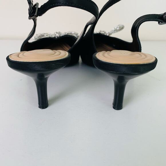 BCBGeneration Size 9.5 Donna Rhinestone Bow Satin Slingback Kitten Heel - Picture 6 of 12